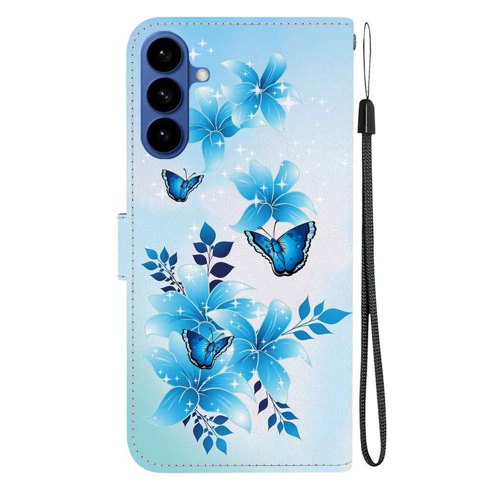 For Samsung Galaxy A57 5G Case Pattern Printing Leather Flip Wallet Phone Cover with Lanyard - Blue Butterfly