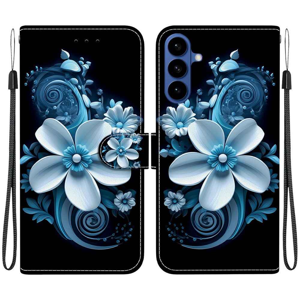 For Samsung Galaxy A57 5G Case Pattern Printing Leather Flip Wallet Phone Cover with Lanyard - Black Orchid