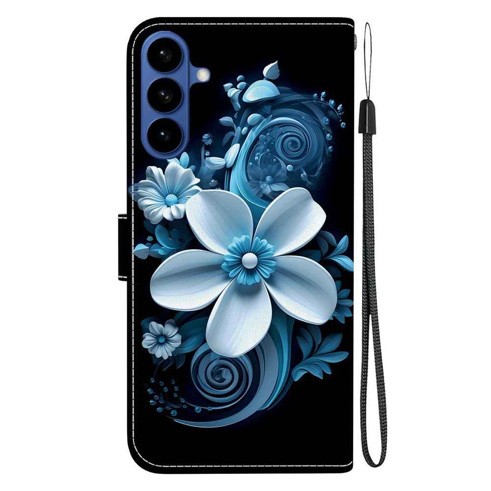 For Samsung Galaxy A57 5G Case Pattern Printing Leather Flip Wallet Phone Cover with Lanyard - Black Orchid