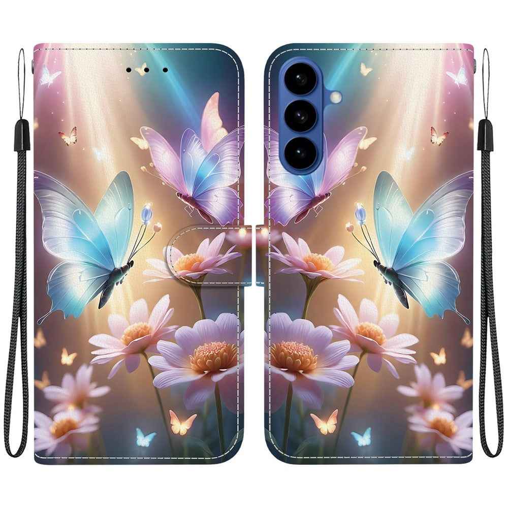 For Samsung Galaxy A57 5G Case Pattern Printing Leather Flip Wallet Phone Cover with Lanyard - Butterfly Floral