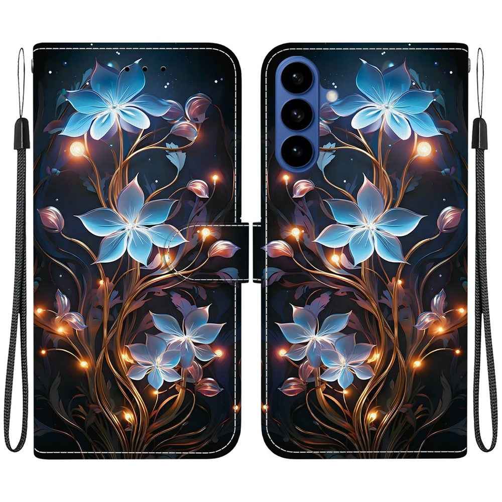 For Samsung Galaxy A57 5G Case Pattern Printing Leather Flip Wallet Phone Cover with Lanyard - Small Lantern Flower