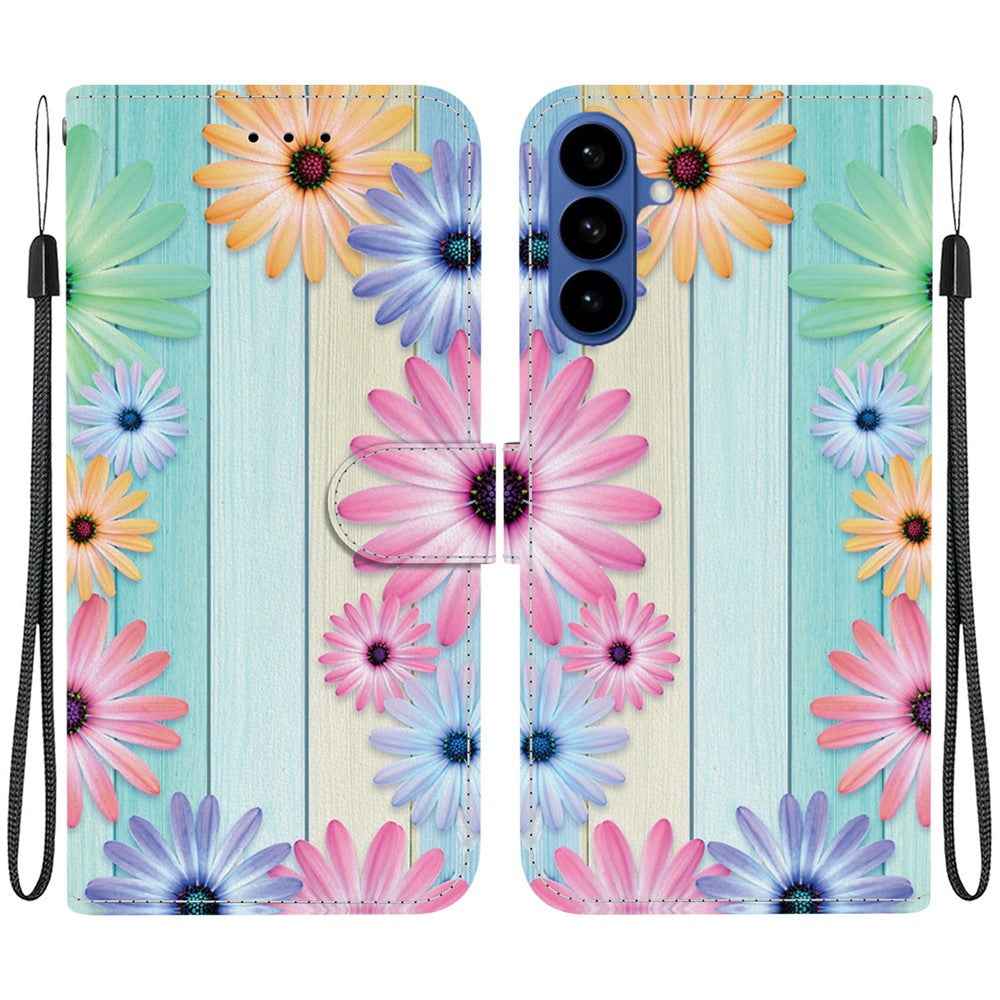For Samsung Galaxy A57 5G Case Pattern Printing Leather Flip Wallet Phone Cover with Lanyard - Sunflower