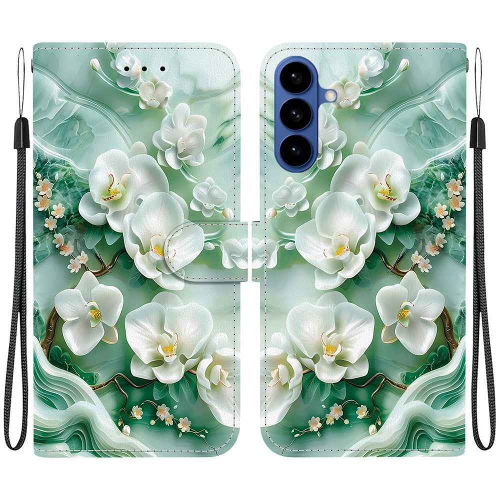 For Samsung Galaxy A57 5G Case Pattern Printing Leather Flip Wallet Phone Cover with Lanyard - Jade Flower