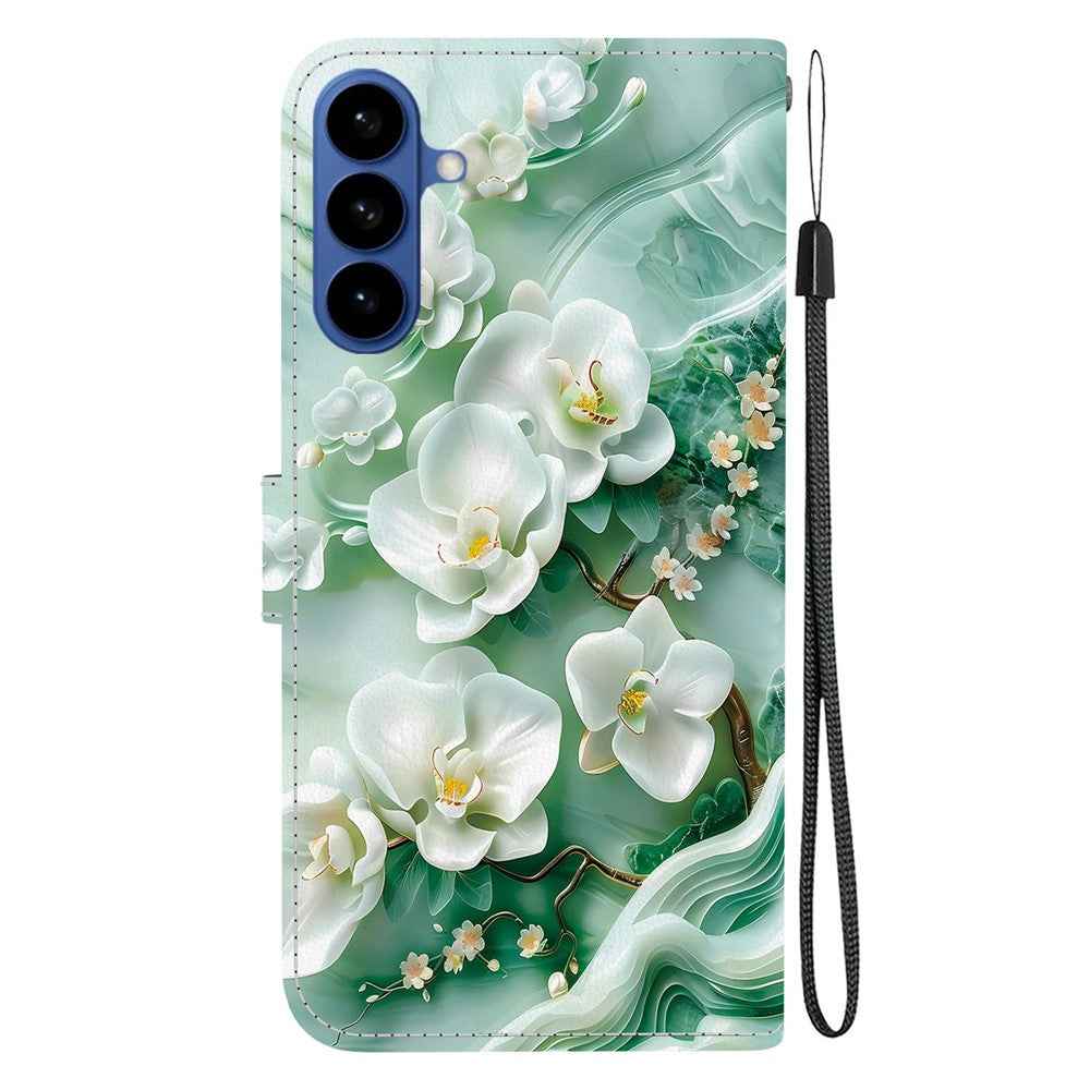 For Samsung Galaxy A57 5G Case Pattern Printing Leather Flip Wallet Phone Cover with Lanyard - Jade Flower