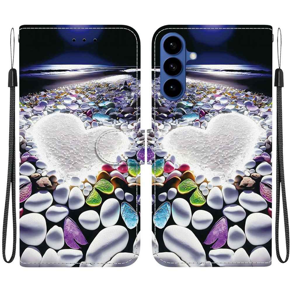 For Samsung Galaxy A57 5G Case Pattern Printing Leather Flip Wallet Phone Cover with Lanyard - Heart Shape