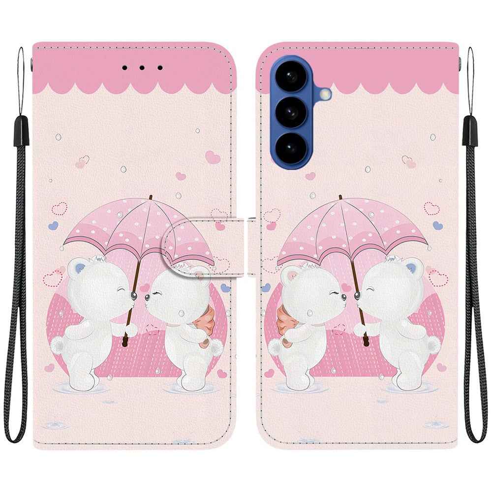 For Samsung Galaxy A57 5G Case Pattern Printing Leather Flip Wallet Phone Cover with Lanyard - Cartoon Couple Bear