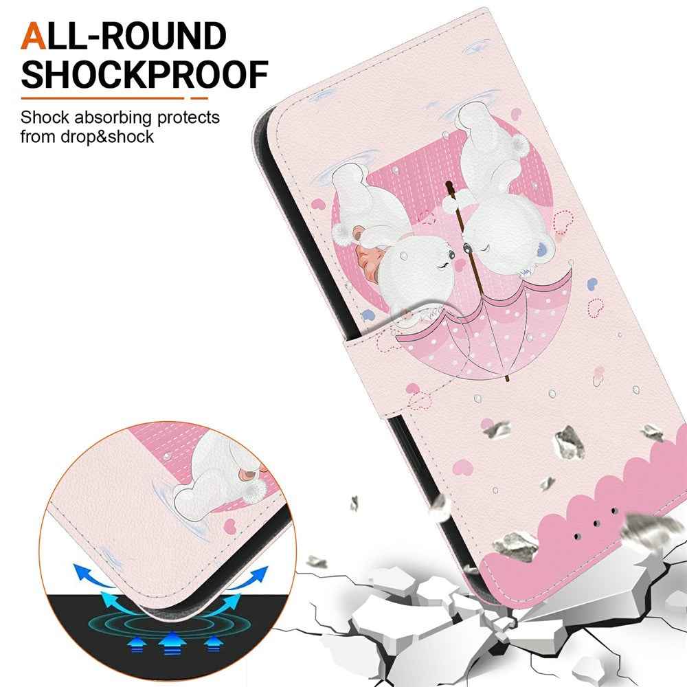 For Samsung Galaxy A57 5G Case Pattern Printing Leather Flip Wallet Phone Cover with Lanyard - Cartoon Couple Bear