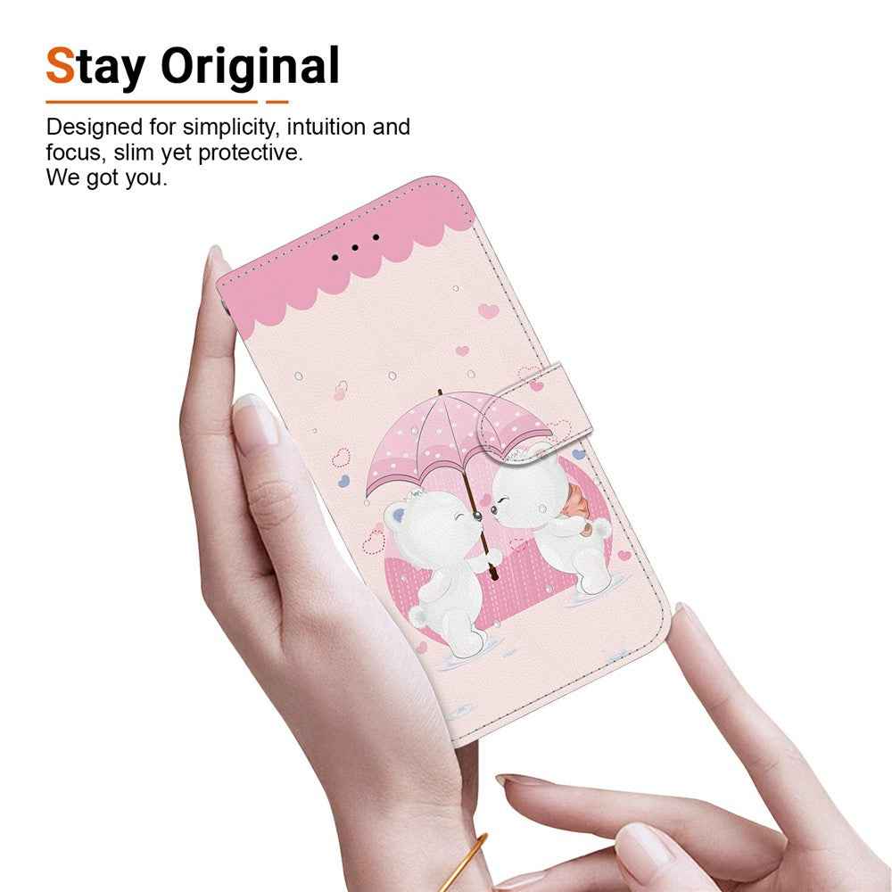 For Samsung Galaxy A57 5G Case Pattern Printing Leather Flip Wallet Phone Cover with Lanyard - Cartoon Couple Bear