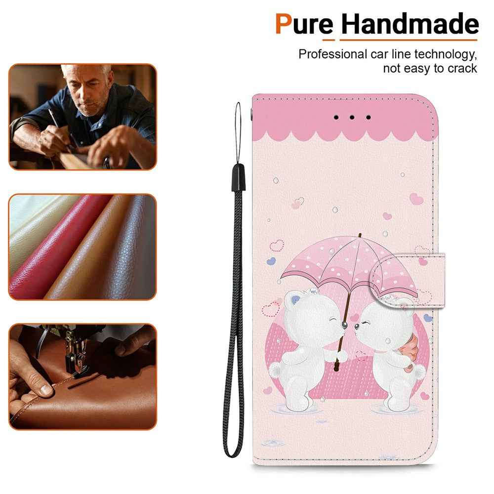For Samsung Galaxy A57 5G Case Pattern Printing Leather Flip Wallet Phone Cover with Lanyard - Cartoon Couple Bear