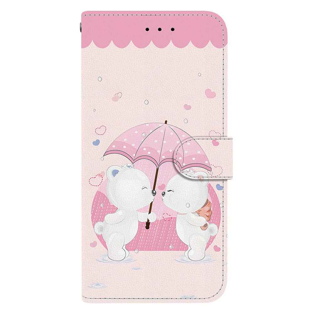 For Samsung Galaxy A57 5G Case Pattern Printing Leather Flip Wallet Phone Cover with Lanyard - Cartoon Couple Bear