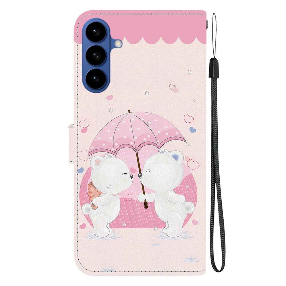 For Samsung Galaxy A57 5G Case Pattern Printing Leather Flip Wallet Phone Cover with Lanyard - Cartoon Couple Bear