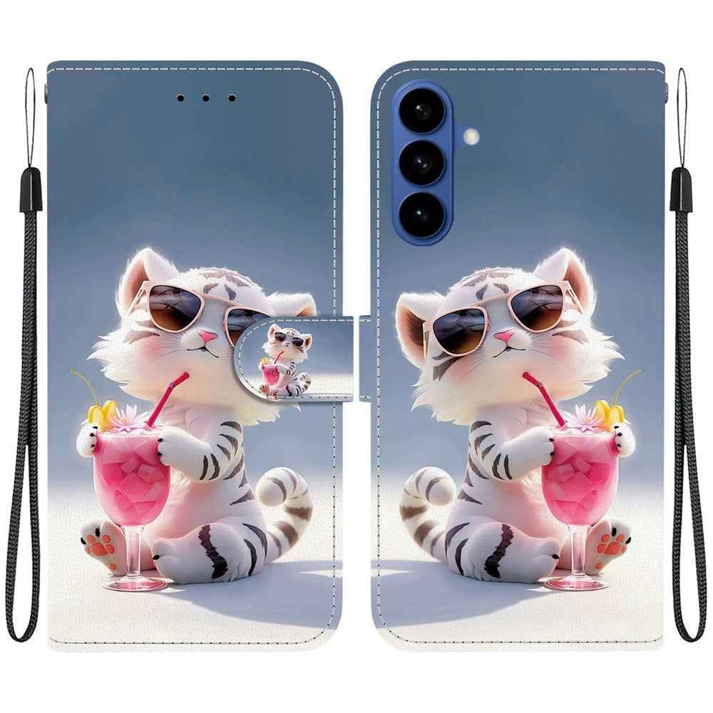 For Samsung Galaxy A57 5G Case Pattern Printing Leather Flip Wallet Phone Cover with Lanyard - Cartoon Tiger