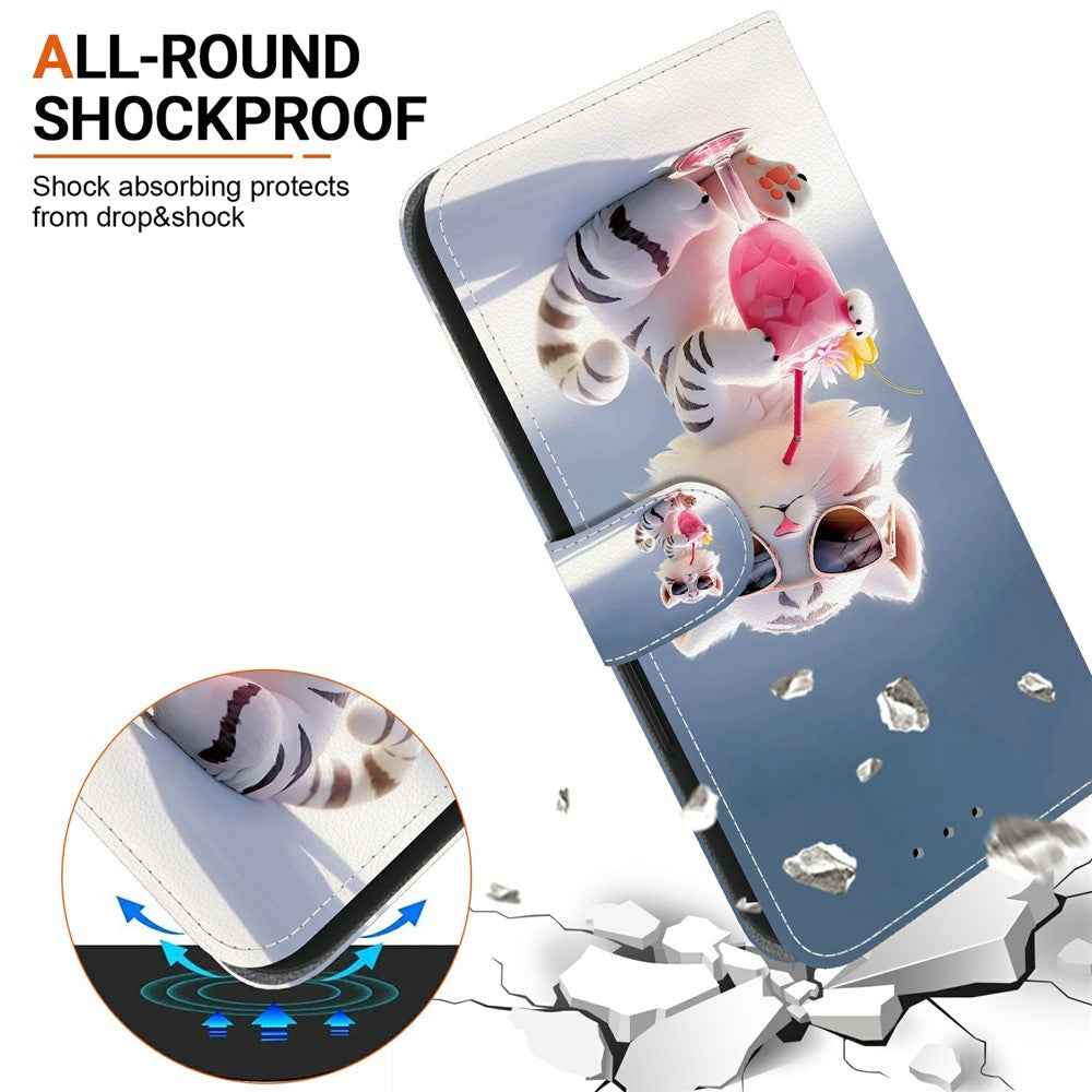 For Samsung Galaxy A57 5G Case Pattern Printing Leather Flip Wallet Phone Cover with Lanyard - Cartoon Tiger