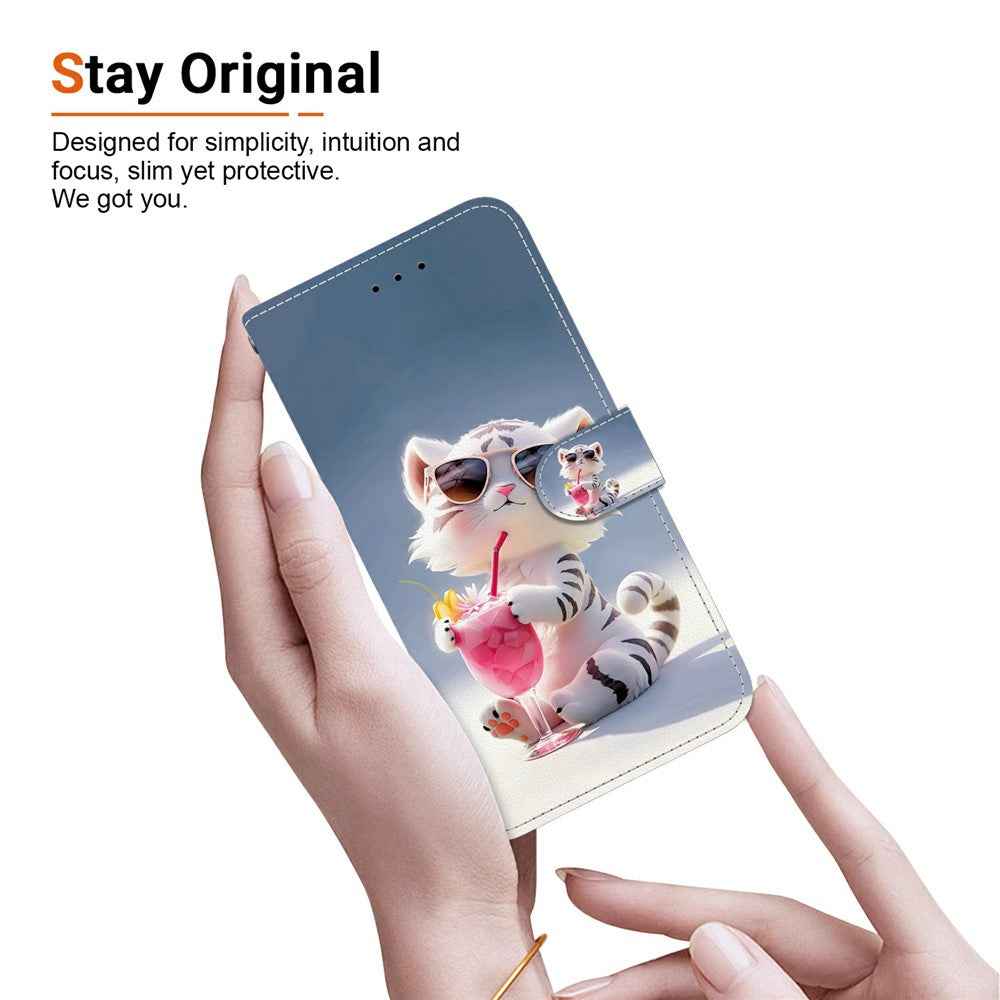 For Samsung Galaxy A57 5G Case Pattern Printing Leather Flip Wallet Phone Cover with Lanyard - Cartoon Tiger