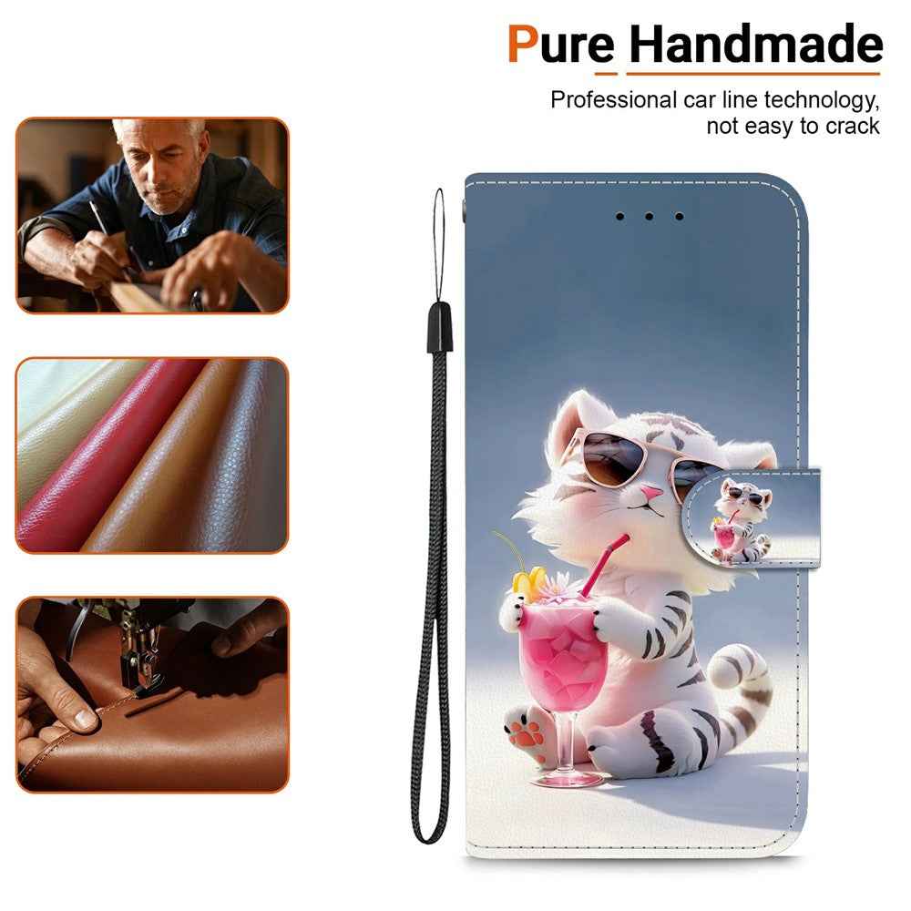 For Samsung Galaxy A57 5G Case Pattern Printing Leather Flip Wallet Phone Cover with Lanyard - Cartoon Tiger
