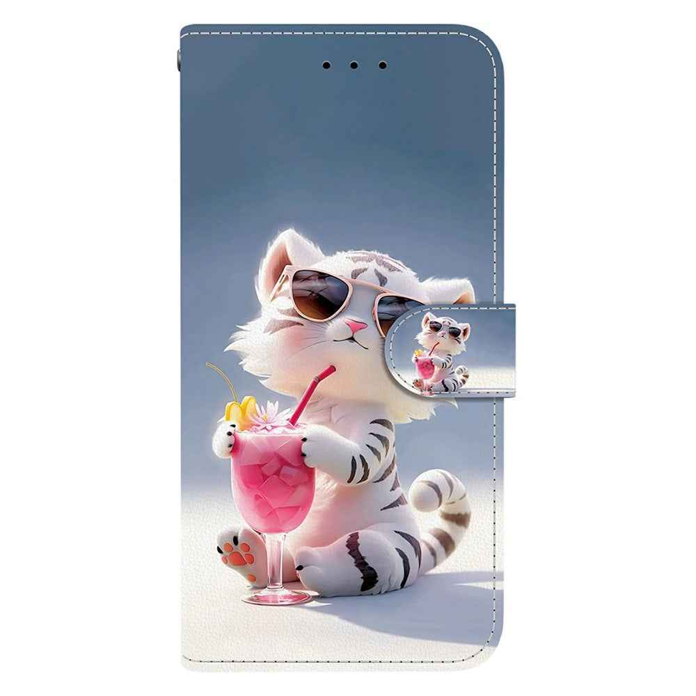 For Samsung Galaxy A57 5G Case Pattern Printing Leather Flip Wallet Phone Cover with Lanyard - Cartoon Tiger
