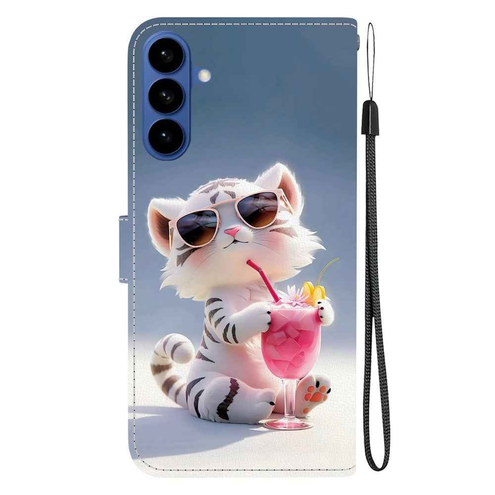 For Samsung Galaxy A57 5G Case Pattern Printing Leather Flip Wallet Phone Cover with Lanyard - Cartoon Tiger
