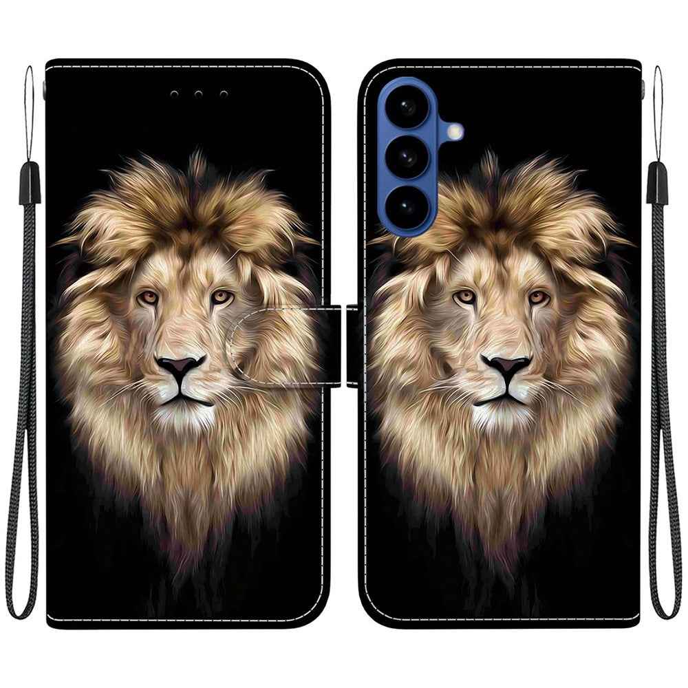 For Samsung Galaxy A57 5G Case Pattern Printing Leather Flip Wallet Phone Cover with Lanyard - Lion Head