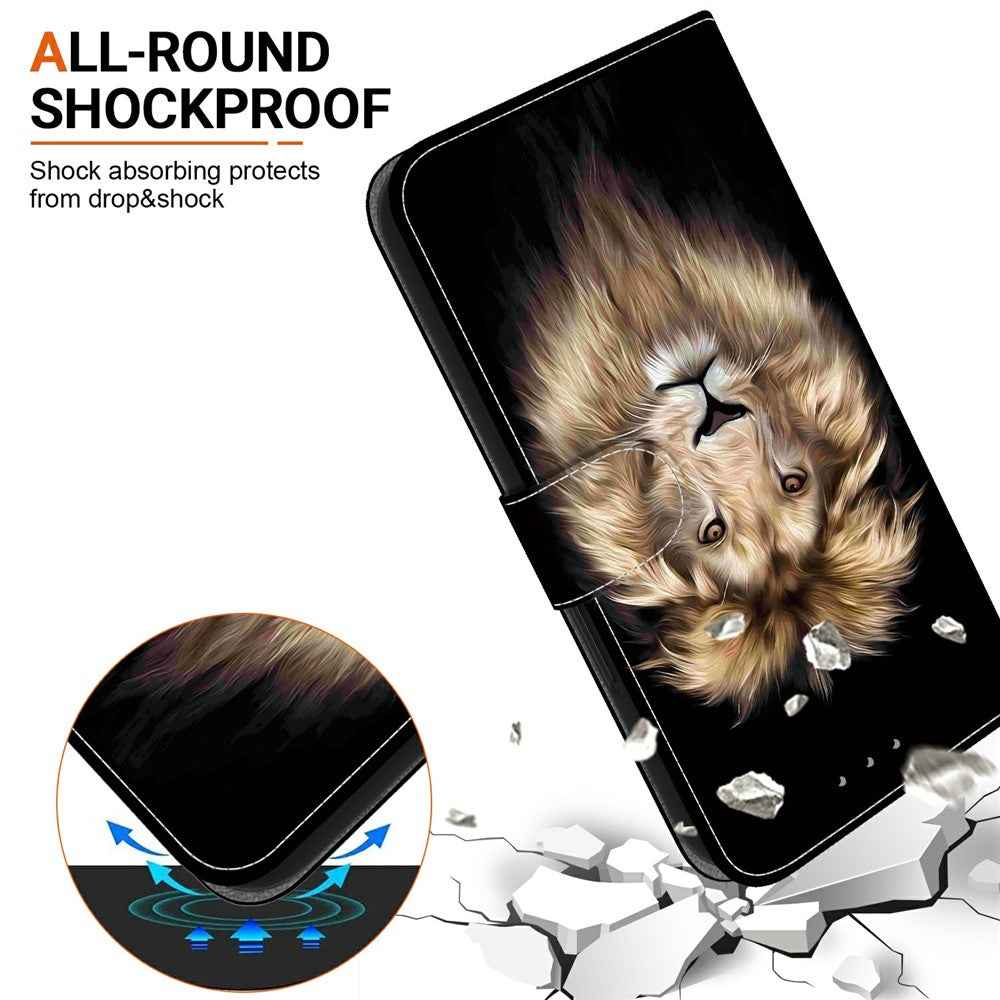 For Samsung Galaxy A57 5G Case Pattern Printing Leather Flip Wallet Phone Cover with Lanyard - Lion Head