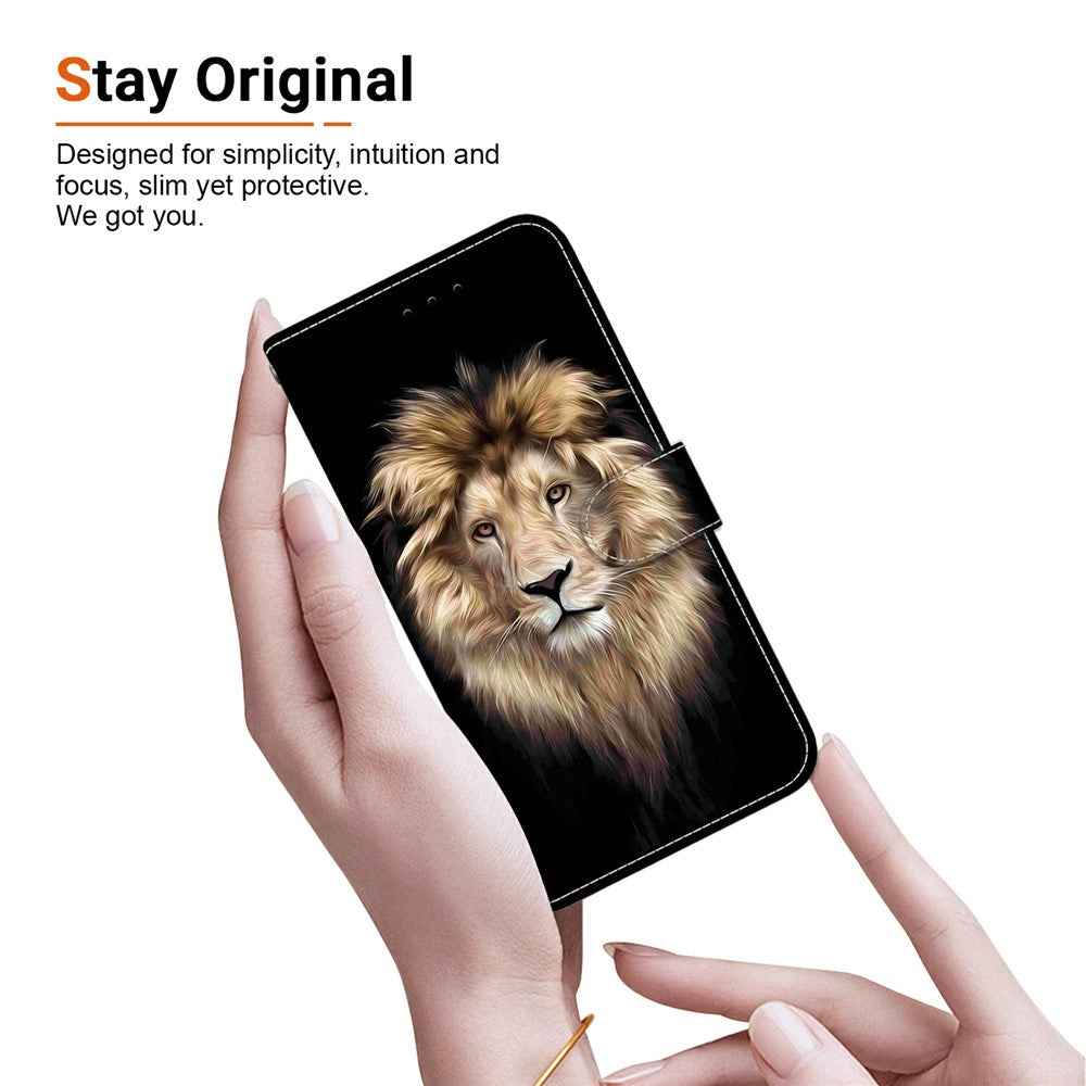 For Samsung Galaxy A57 5G Case Pattern Printing Leather Flip Wallet Phone Cover with Lanyard - Lion Head