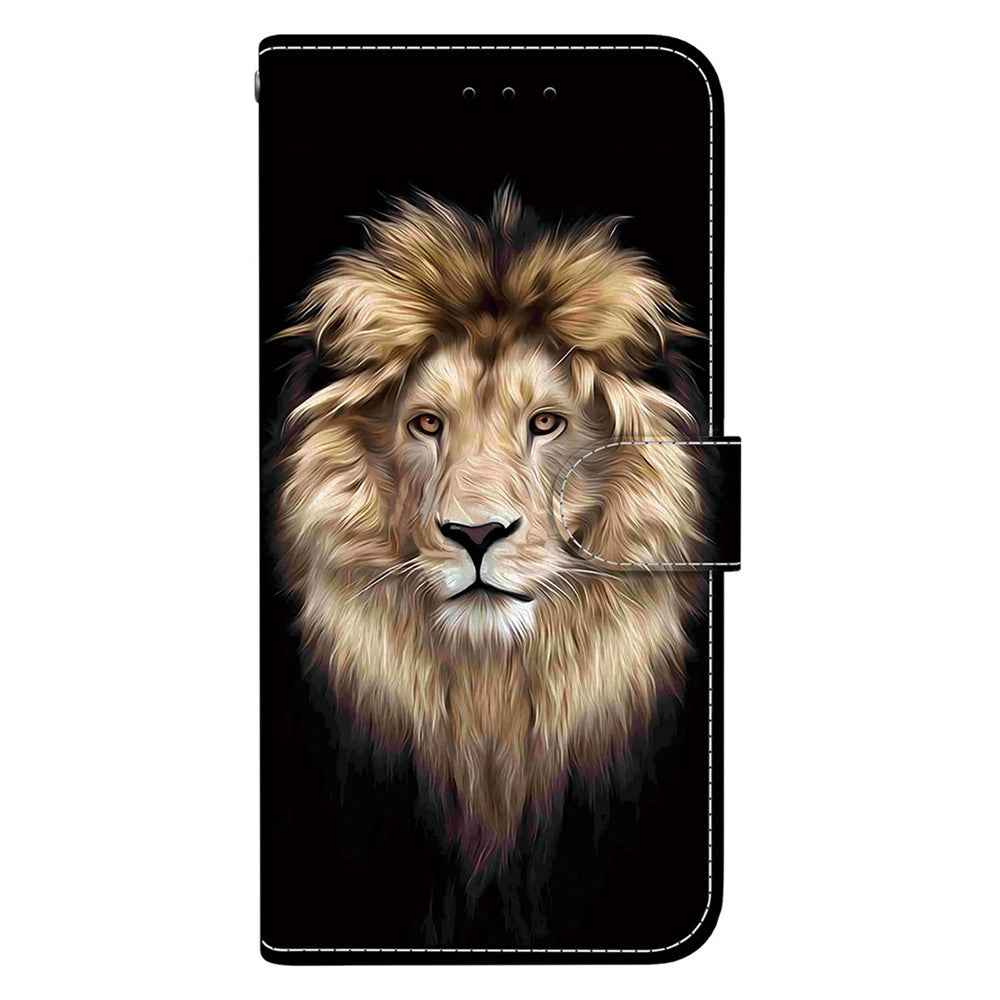 For Samsung Galaxy A57 5G Case Pattern Printing Leather Flip Wallet Phone Cover with Lanyard - Lion Head