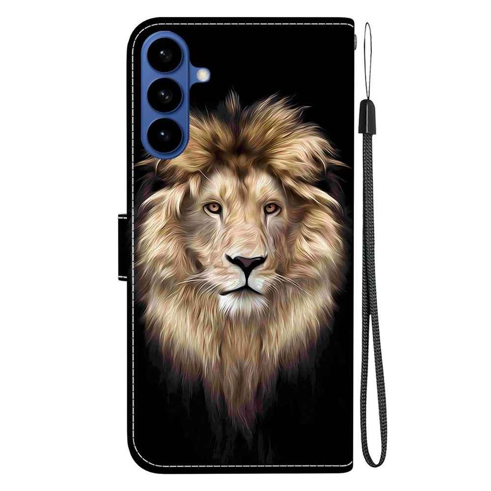 For Samsung Galaxy A57 5G Case Pattern Printing Leather Flip Wallet Phone Cover with Lanyard - Lion Head