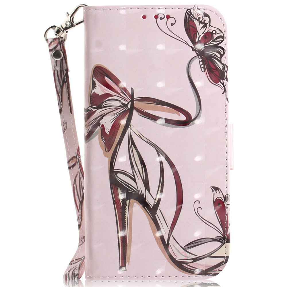 For Samsung Galaxy A57 5G Case Pattern Printing Leather Wallet Phone Cover with Wrist Strap - Butterfly High Heels