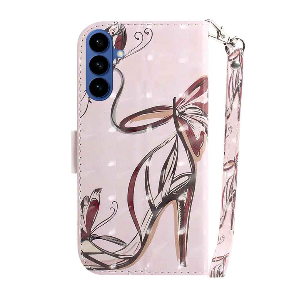 For Samsung Galaxy A57 5G Case Pattern Printing Leather Wallet Phone Cover with Wrist Strap - Butterfly High Heels