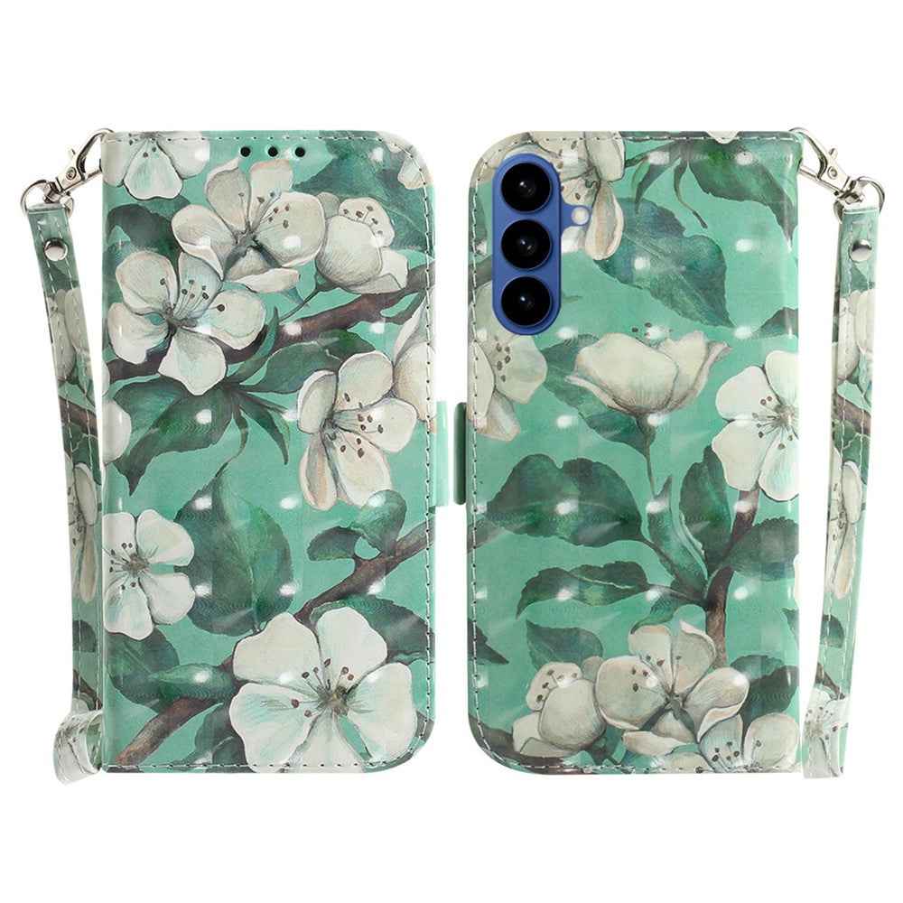 For Samsung Galaxy A57 5G Case Pattern Printing Leather Wallet Phone Cover with Wrist Strap - Watercolor Flowers