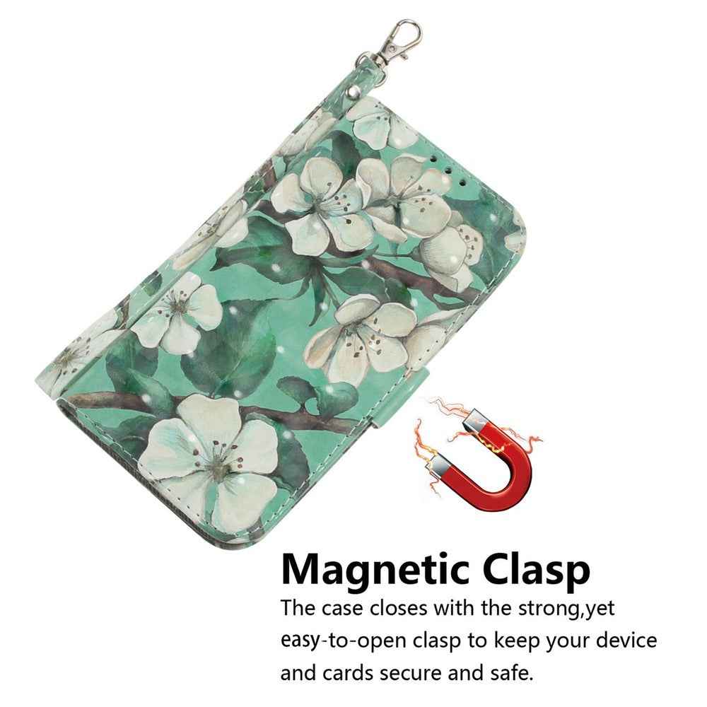 For Samsung Galaxy A57 5G Case Pattern Printing Leather Wallet Phone Cover with Wrist Strap - Watercolor Flowers