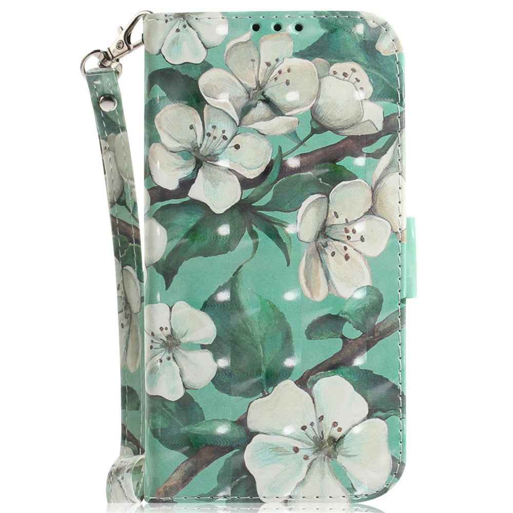For Samsung Galaxy A57 5G Case Pattern Printing Leather Wallet Phone Cover with Wrist Strap - Watercolor Flowers