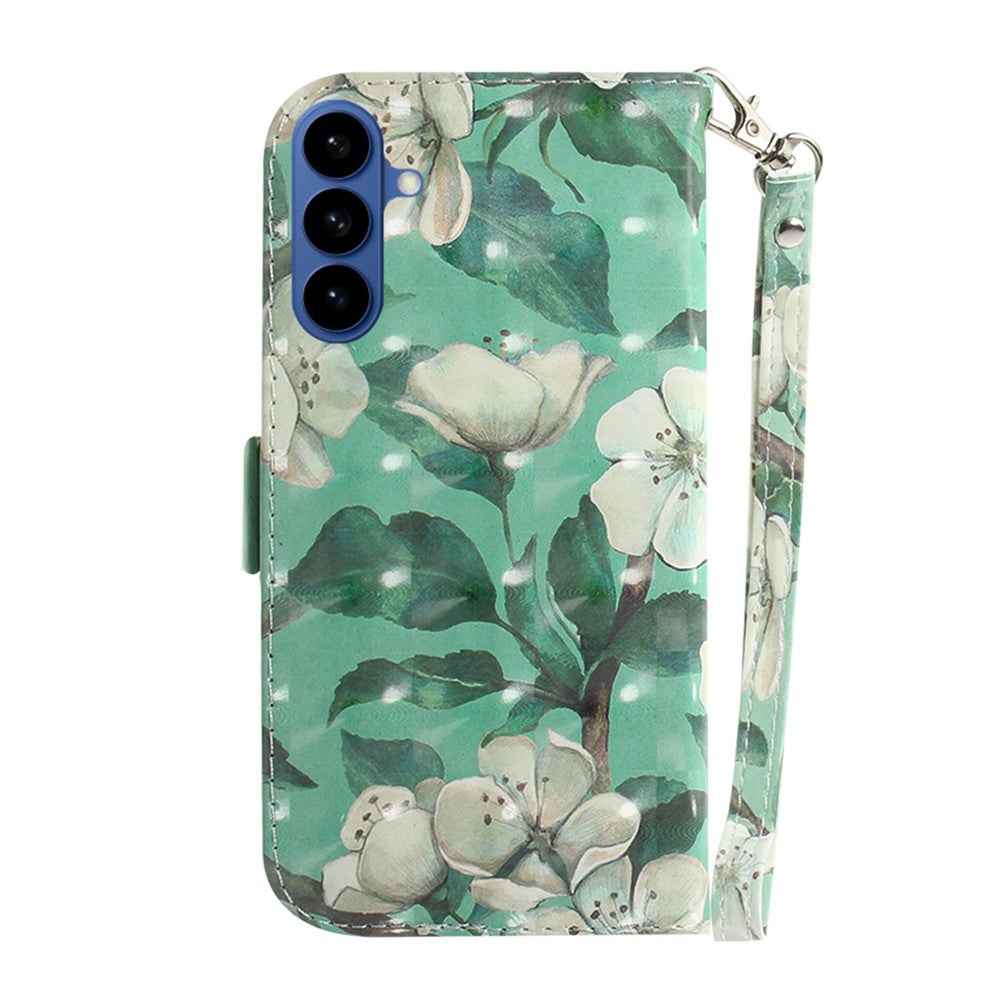 For Samsung Galaxy A57 5G Case Pattern Printing Leather Wallet Phone Cover with Wrist Strap - Watercolor Flowers