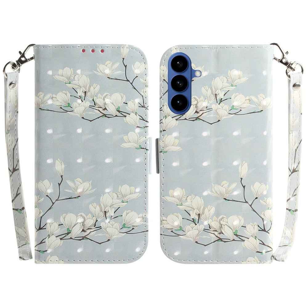 For Samsung Galaxy A57 5G Case Pattern Printing Leather Wallet Phone Cover with Wrist Strap - Magnolia