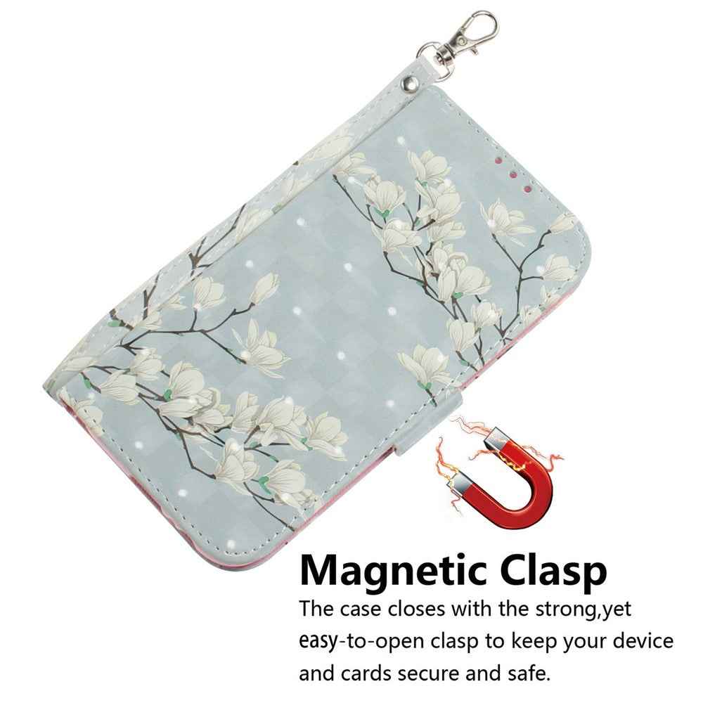 For Samsung Galaxy A57 5G Case Pattern Printing Leather Wallet Phone Cover with Wrist Strap - Magnolia