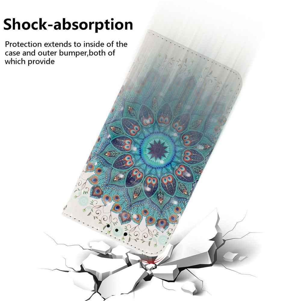 For Samsung Galaxy A57 5G Case Pattern Printing Leather Wallet Phone Cover with Wrist Strap - Peacock Wreath