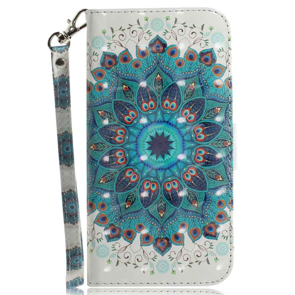 For Samsung Galaxy A57 5G Case Pattern Printing Leather Wallet Phone Cover with Wrist Strap - Peacock Wreath