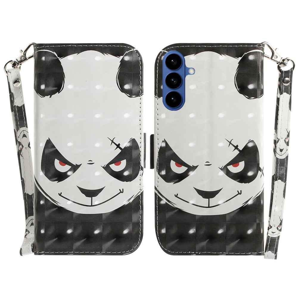 For Samsung Galaxy A57 5G Case Pattern Printing Leather Wallet Phone Cover with Wrist Strap - Angry Panda