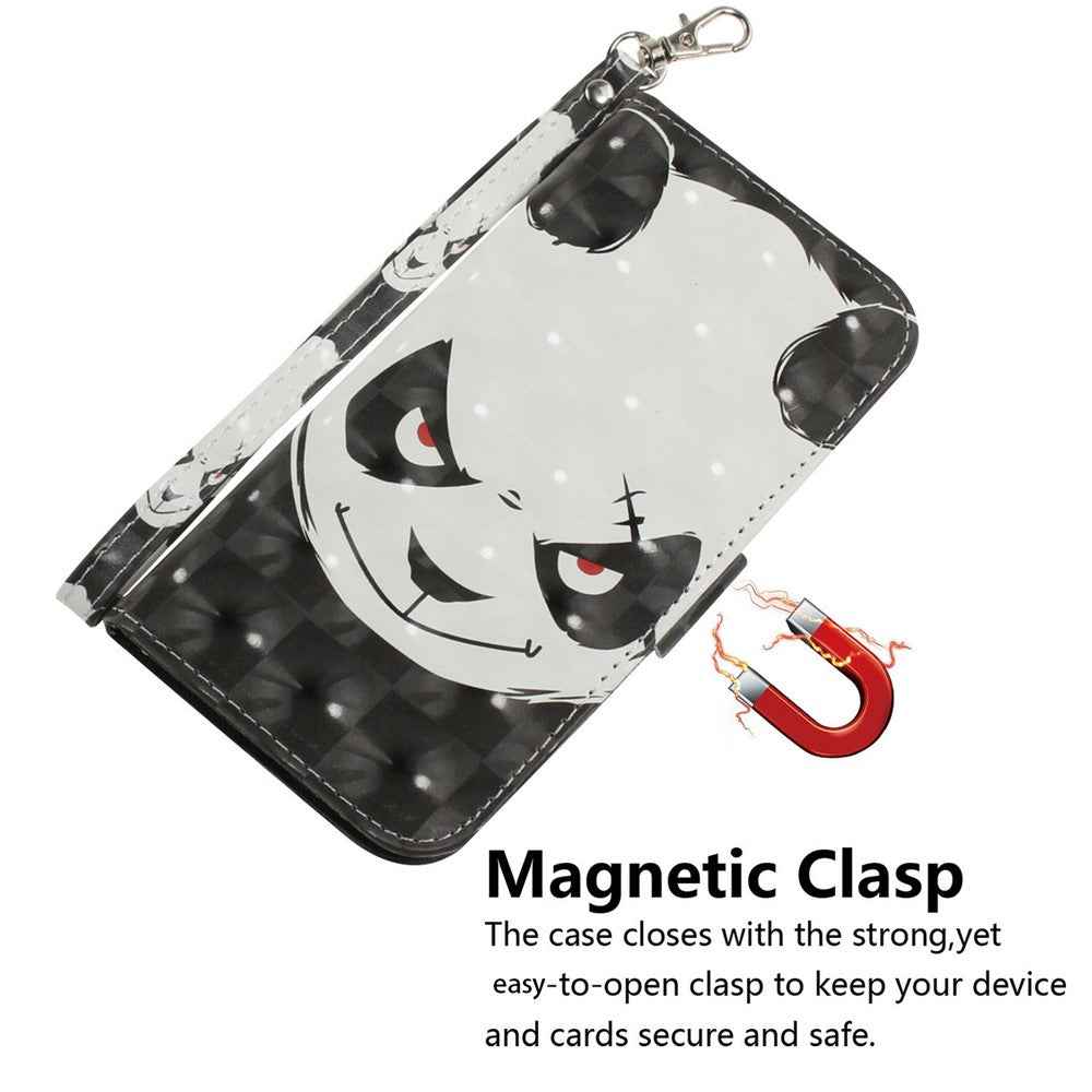 For Samsung Galaxy A57 5G Case Pattern Printing Leather Wallet Phone Cover with Wrist Strap - Angry Panda