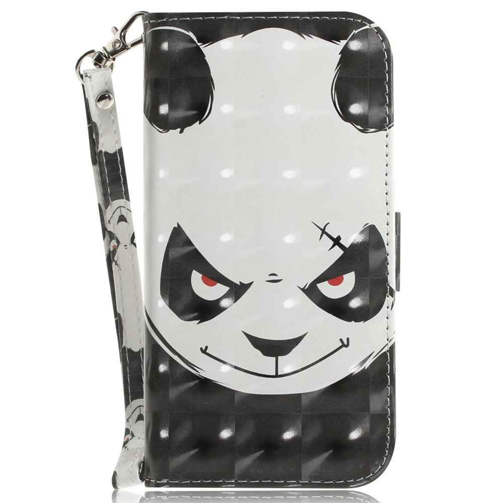 For Samsung Galaxy A57 5G Case Pattern Printing Leather Wallet Phone Cover with Wrist Strap - Angry Panda
