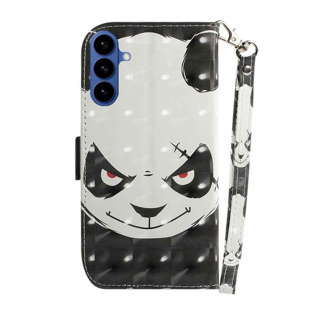 For Samsung Galaxy A57 5G Case Pattern Printing Leather Wallet Phone Cover with Wrist Strap - Angry Panda