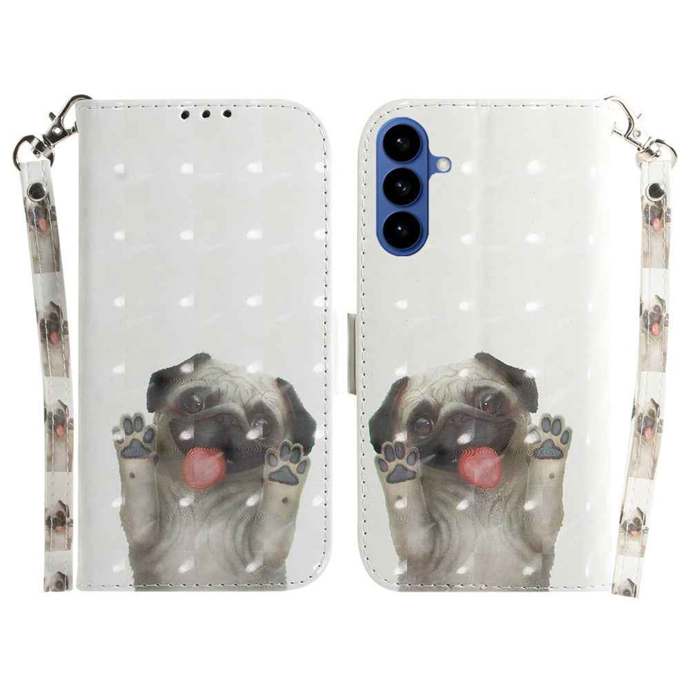 For Samsung Galaxy A57 5G Case Pattern Printing Leather Wallet Phone Cover with Wrist Strap - Pug