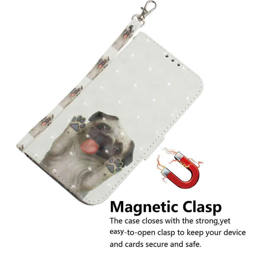 For Samsung Galaxy A57 5G Case Pattern Printing Leather Wallet Phone Cover with Wrist Strap - Pug