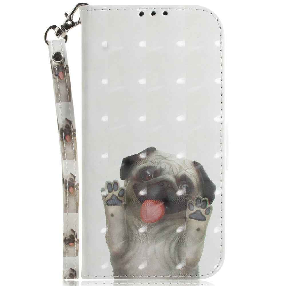 For Samsung Galaxy A57 5G Case Pattern Printing Leather Wallet Phone Cover with Wrist Strap - Pug