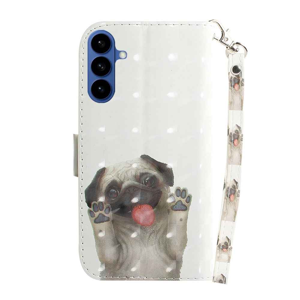 For Samsung Galaxy A57 5G Case Pattern Printing Leather Wallet Phone Cover with Wrist Strap - Pug
