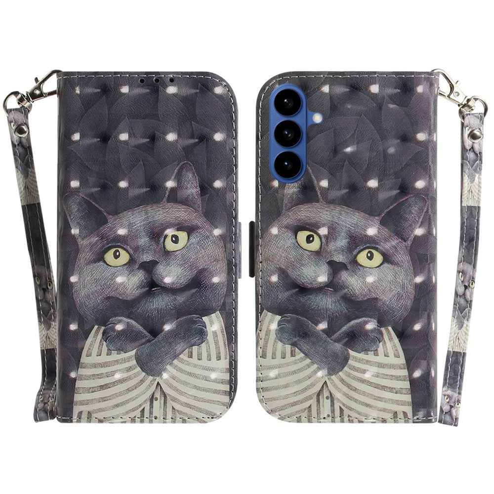 For Samsung Galaxy A57 5G Case Pattern Printing Leather Wallet Phone Cover with Wrist Strap - Embracing Cat