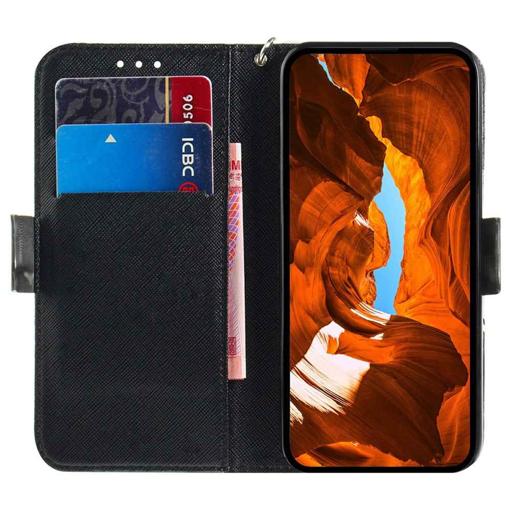For Samsung Galaxy A57 5G Case Pattern Printing Leather Wallet Phone Cover with Wrist Strap - Embracing Cat