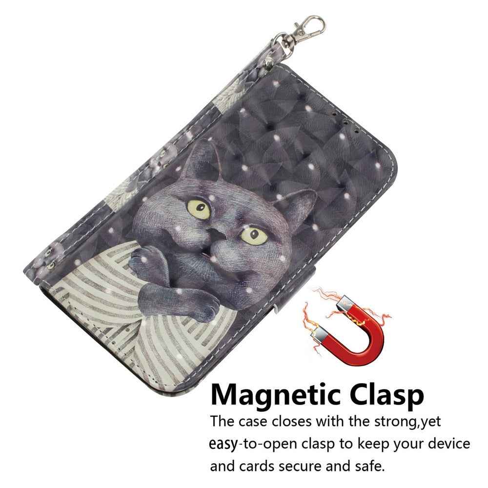 For Samsung Galaxy A57 5G Case Pattern Printing Leather Wallet Phone Cover with Wrist Strap - Embracing Cat