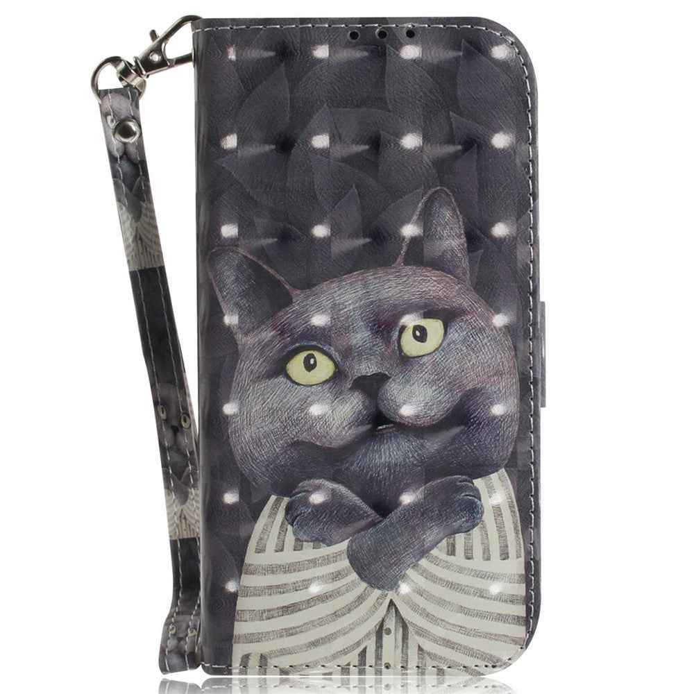 For Samsung Galaxy A57 5G Case Pattern Printing Leather Wallet Phone Cover with Wrist Strap - Embracing Cat