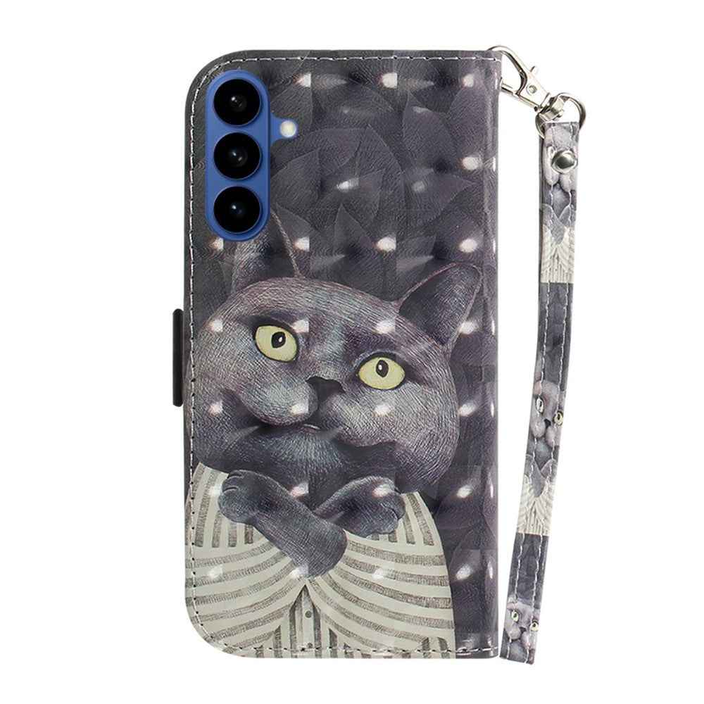 For Samsung Galaxy A57 5G Case Pattern Printing Leather Wallet Phone Cover with Wrist Strap - Embracing Cat