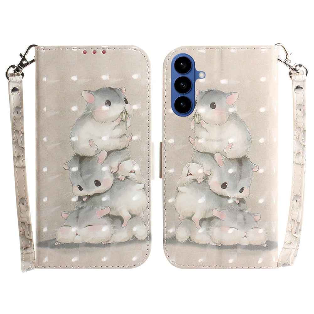 For Samsung Galaxy A57 5G Case Pattern Printing Leather Wallet Phone Cover with Wrist Strap - Stacking Squirrels